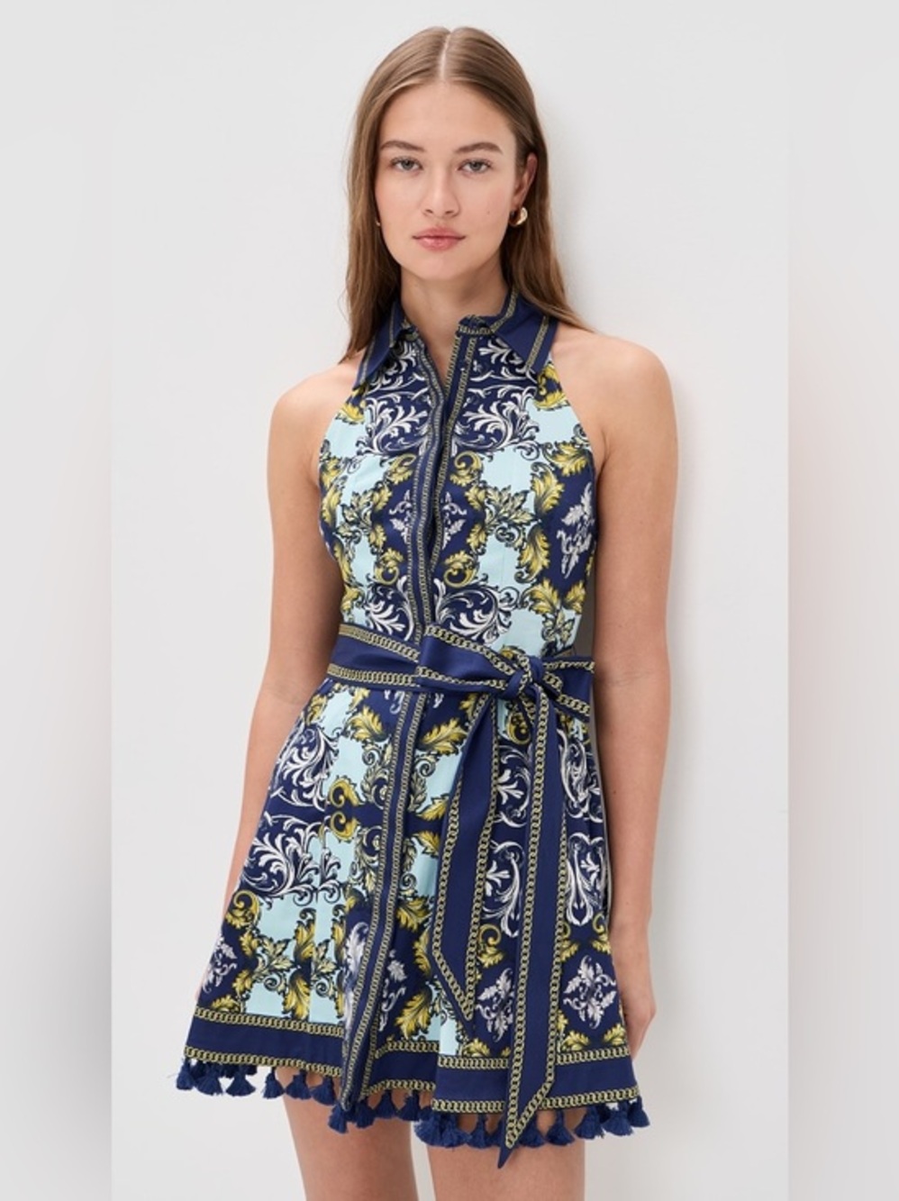 Alice & Olivia Lucy Halter Mini Shirt Dress Antique Scroll